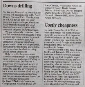 Letter to The Times from groups opposed to oil drilling at Avington, Hampshire